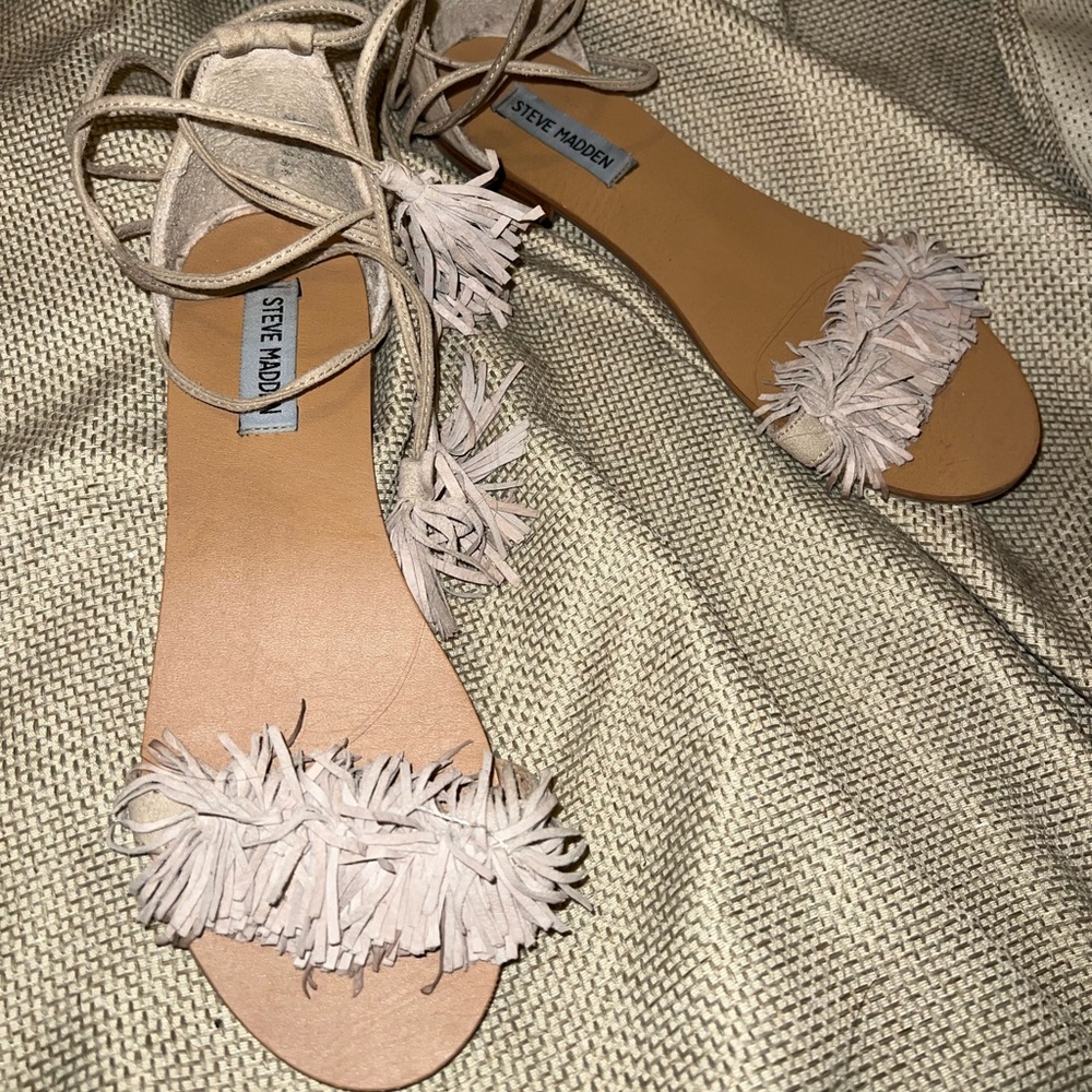 Steve Madden Sweetyy Blush Suede Leather Lace-Up Sandals